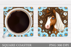 Horse Coaster Design. Horse Flowers Coaster Sublimation Product Image 1