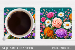 Floral Coaster Sublimation. Flowers Coaster Design Product Image 1