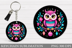 Christmas Owl Keychain. Christmas Keychain Sublimation Product Image 1
