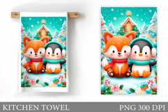 Christmas Penguin Kitchen Towel. Christmas Fox Kitchen Towel Product Image 1