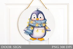 Christmas Penguin Door Sign. Christmas Door Sign Design Product Image 1