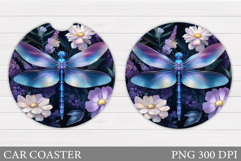 Dragonfly Car Coaster. Flowers Car Coaster Design Product Image 1