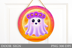 Cute Ghost Door Sign Design. Halloween Door Sign Sublimation Product Image 1