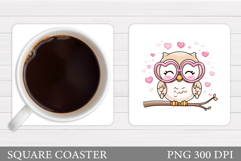 Cute Owl Coaster Design. Valentines Owl Coaster Sublimation Product Image 1