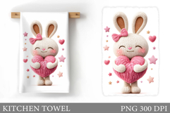 Valentines Bunny Kitchen Towel. Cute Bunny Sublimation Product Image 1