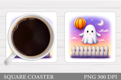 Cute Ghost Coaster Design. Cute Halloween Sublimation Product Image 1
