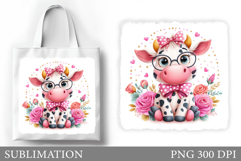 Cute Cow Tote Bag Sublimation. Cow Flowers Sublimation Product Image 1