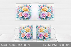 Roses Mug Sublimation. Flowers Mug Wrap Design Product Image 1