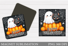 Cute Ghost Magnet Sublimation. Halloween Cat Magnet Design Product Image 1