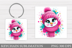 Cute Snowman Keychain Sublimation. Christmas Keychain Design Product Image 1