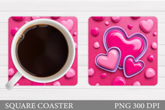 Hearts Coaster Sublimation. Valentines Coaster Design Product Image 1