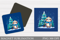 Christmas Sloth Magnet Design. Christmas Magnet Sublimation Product Image 1