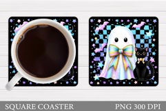 Cute Ghost Coaster Design. Cute Halloween Sublimation Product Image 1