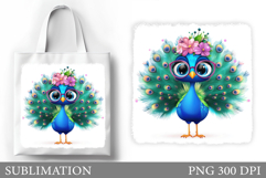 Cute Peacock Tote Bag Design. Cute Peacock Sublimation Product Image 1