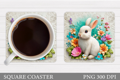 Cute Bunny Coaster Design. Bunny Flowers Coaster Sublimation Product Image 1