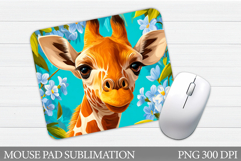 Cute Giraffe Mouse Pad Design. Giraffe Flowers Mouse Pad Product Image 1