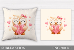 Valentines Owl Pillow Design. Valentine Pillow Sublimation Product Image 1