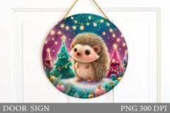 Christmas Hedgehog Door Sign. Christmas Door Sign Design Product Image 1