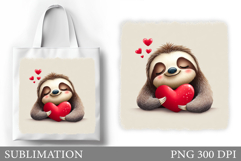 Valentines Sloth Tote Bag. Valentines Sloth Sublimation Product Image 1