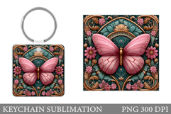 Butterfly Flowers Keychain. Butterfly Keychain Sublimation Product Image 1