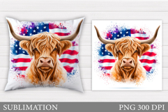 Patriotic Cow Pillow Design. Patriotic Pillow Sublimation Product Image 1