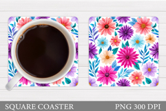 Floral Coaster Sublimation. Flowers Coaster Design Product Image 1