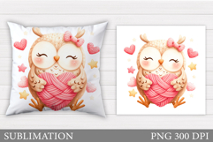 Valentines Owl Pillow Design. Valentine Pillow Sublimation Product Image 1