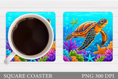 Sea Turtle Coaster Design. Summer Coaster Sublimation Product Image 1