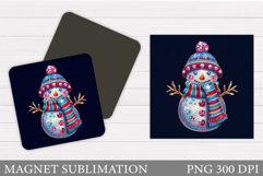 Snowman Magnet Sublimation. Cute Snowman Square Magnet Product Image 1