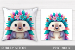 Cute Hedgehog Pillow Design. Cute Hedgehog Sublimation Product Image 1