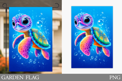 Cute Turtle Garden Flag Design. Sea Garden Flag Sublimation Product Image 1