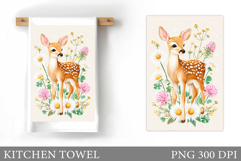 Deer Kitchen Towel. Deer Flowers Kitchen Towel Design Product Image 1
