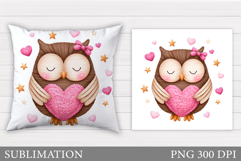 Valentines Owl Pillow Design. Valentine Pillow Sublimation Product Image 1