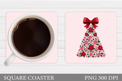 Floral Christmas Tree Coaster. Christmas Coaster Sublimation Product Image 1