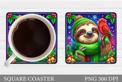 Christmas Sloth Coaster. Cute Sloth Coaster Sublimation Product Image 1