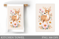 Deer Kitchen Towel. Deer Flowers Kitchen Towel Design Product Image 1