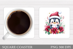 Christmas Penguin Coaster. Cute Penguin Sublimation Product Image 1