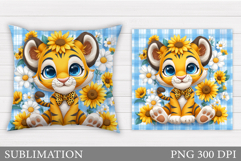 Cute Tiger Pillow Design. Cute Tiger Flowers Sublimation Product Image 1