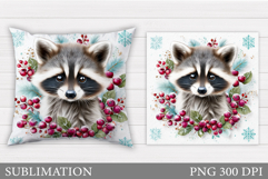 Cute Raccoon Pillow Design. Christmas Pillow Sublimation Product Image 1