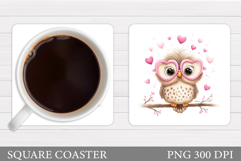 Valentines Owl Coaster Design. Valentine Coaster Sublimation Product Image 1