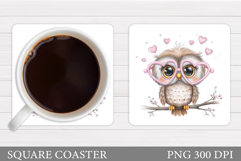 Cute Owl Coaster Design. Valentines Owl Coaster Sublimation Product Image 1