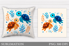 Cute Turtle Pillow Design. Sea Turtle Sublimation Product Image 1