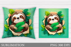 Cute Sloth Pillow Sublimation. Cute Sloth Sublimation Product Image 1