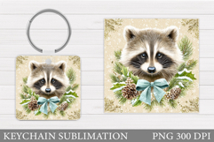 Christmas Raccoon Keychain. Christmas Keychain Sublimation Product Image 1