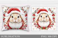 Christmas Bunny Pillow Design. Christmas Pillow Sublimation Product Image 1