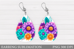 Flowers Earring Design. Floral Earring Sublimation Product Image 1