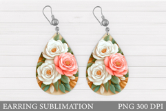 Roses Teardrop Earring Design. Roses Earring Sublimation Product Image 1