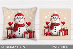 Cute Snowman Pillow Sublimation. Christmas Pillow Design Product Image 1