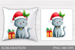 Christmas Cat Pillow Design. Christmas Pillow Sublimation Product Image 1