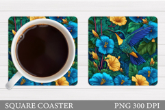 Hummingbird Coaster Design. Bird Flowers Square Coaster Product Image 1